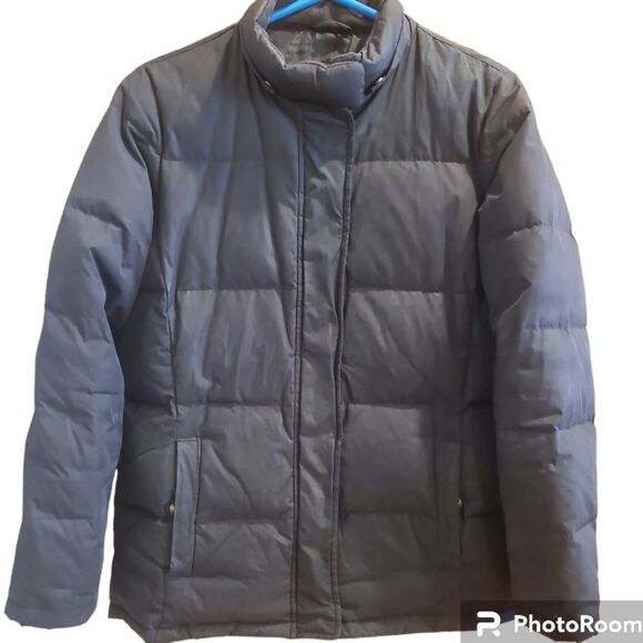 Gap Down Filled Puffer Coat Jacket Parka large black zip snap pockets warm cuffs - Picture 1 of 16